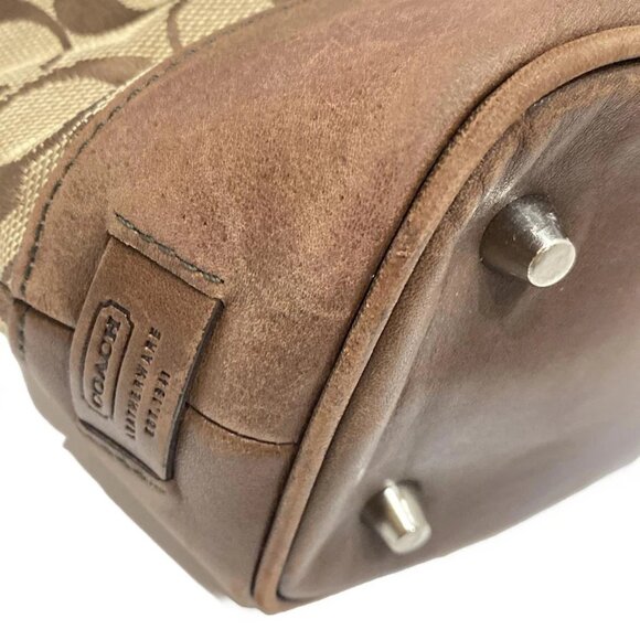 Auth COACH Signature Small Carryall 6089 Khaki Dark Brown Jacquard Leather - Picture 9 of 9